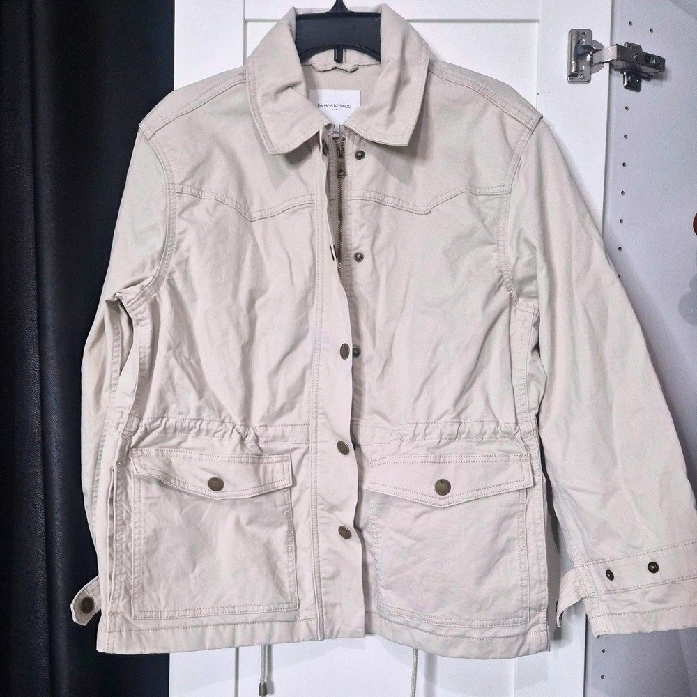 Banana Republic Womens Utility Field Jacket Cream Beige Drawstring Waist Size M